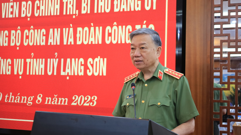 Bộ trưởng Bộ Công an, Đại tướng Tô Lâm phát biểu tại buổi làm việc
