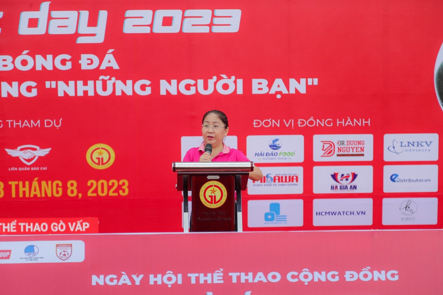 Bà Nguyễn Thị Lan - Giám đốc Trung tâm Văn Hóa - Thể Thao Quận Gò Vấp, Đồng Trưởng ban Tổ chức phát biểu khai mạc