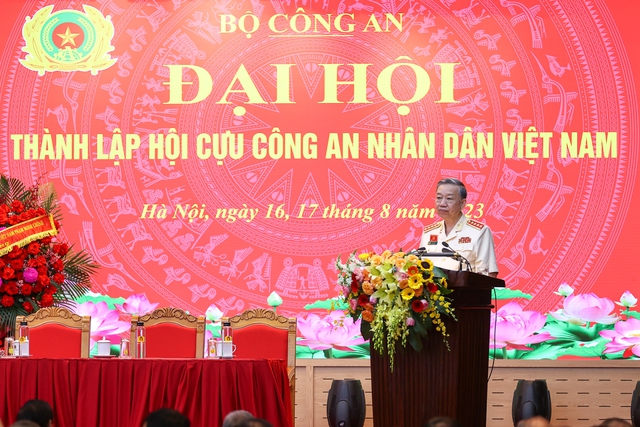 Đại tướng Tô Lâm, Bộ trưởng Bộ Công an phát biểu tại đại hội - Ảnh: VGP/Nhật Bắc