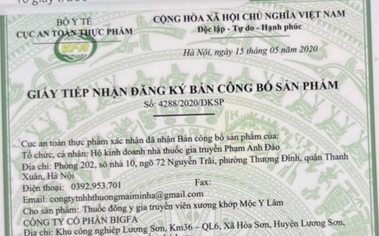 Thực phẩm chức năng giả mạo giấy tờ của Bộ Y tế