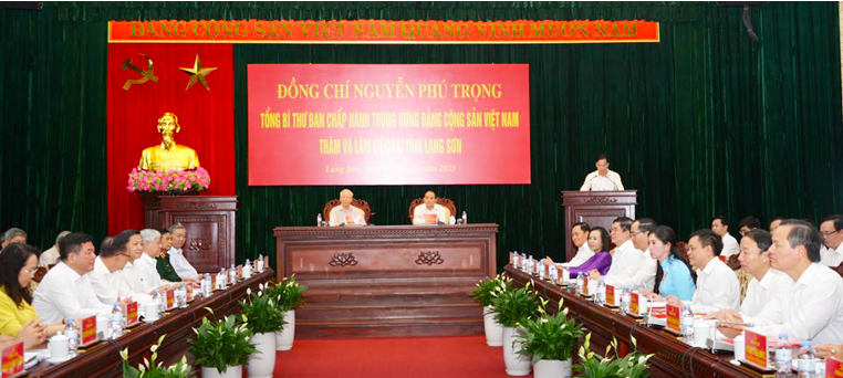 Tổng Bí thư Nguyễn Phú Trọng làm việc với Ban Thường vụ Tỉnh ủy và đội ngũ cán bộ chủ chốt tỉnh Lạng Sơn