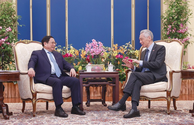 Trong chuyến thăm của Thủ tướng Phạm Minh Chính tới Singapore vào tháng 2/2023, hai Thủ tướng nhất trí tăng cường tin cậy chính trị, duy trì trao đổi, tiếp xúc cấp cao và các cấp, trên tất cả các kênh - Ảnh: VGP/Nhật Bắc