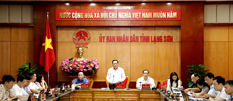 Phó Bí thư Tỉnh ủy, Chủ tịch UBND tỉnh Lạng Sơn Hồ Tiến Thiệu phát biểu chỉ đạo tại cuộc họp