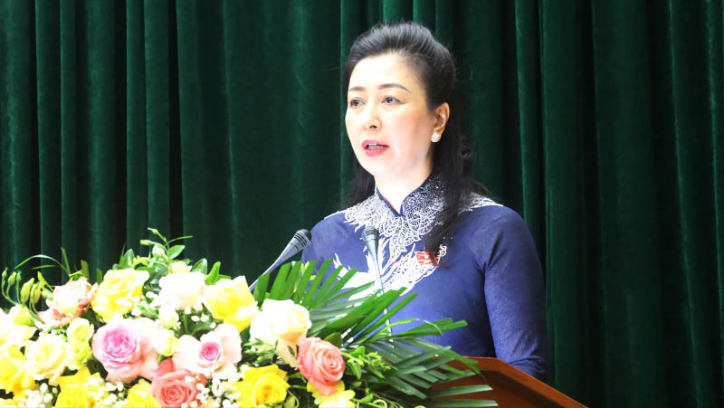 Bà Lê Thị Thu Hồng - Phó Bí thư Thường trực Tỉnh ủy, Chủ tịch HĐND tỉnh phát biểu khai mạc kỳ họp.