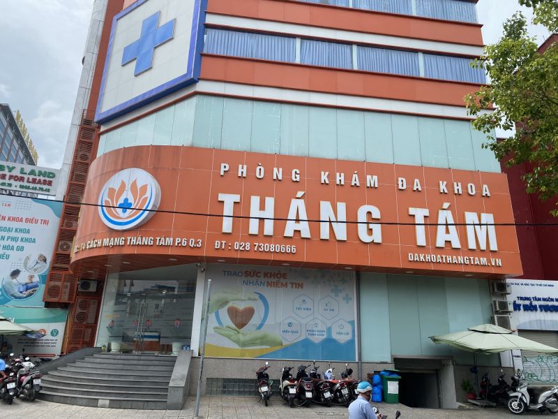 Phòng khám đa khoa Tháng Tám tại địa chỉ 74 Cách Mạng Tháng Tám, hường Võ Thị Sáu, quận 3, TP. Hồ Chí Minh