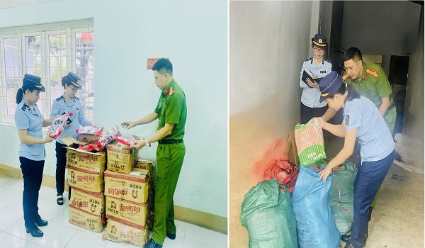 Lực lượng chức năng tỉnh Lào Cai tiến hành kiểm tra các lô hàng