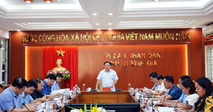 Phó Chủ tịch UBND tỉnh Lạng Sơn Lương Trọng Quỳnh phát biểu tại buổi làm việc với UBND huyện Bình Gia