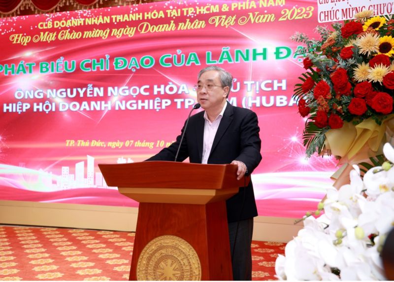 Ông Nguyễn Ngọc Hòa - Chủ tịch Hội doanh nghiệp TP Hồ Chí Minh chia sẻ tại buổi lễ