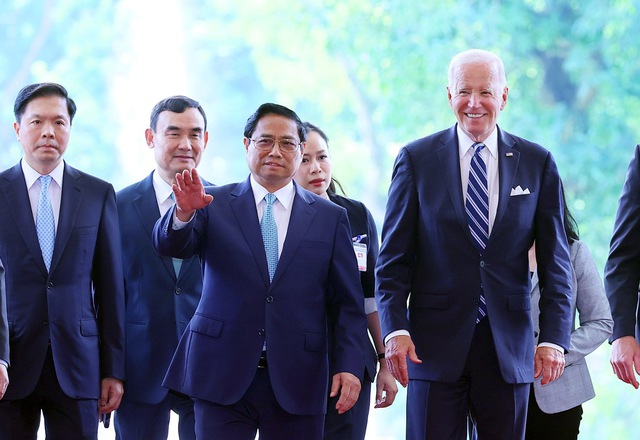 Thủ tướng Chính phủ Phạm Minh Chính và Tổng thống Hoa Kỳ Joe Biden tại cuộc hội kiến hôm 11/09 ở Hà Nội. Ảnh VGP.