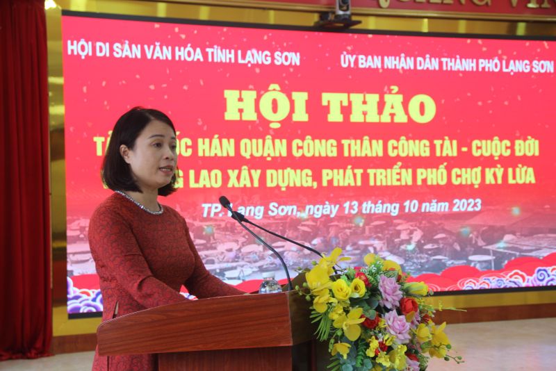 Phó Chủ tịch UBND thành phố Lạng Sơn Nguyễn Thị Hồng Vân phát biểu đề dẫn tại hội thảo