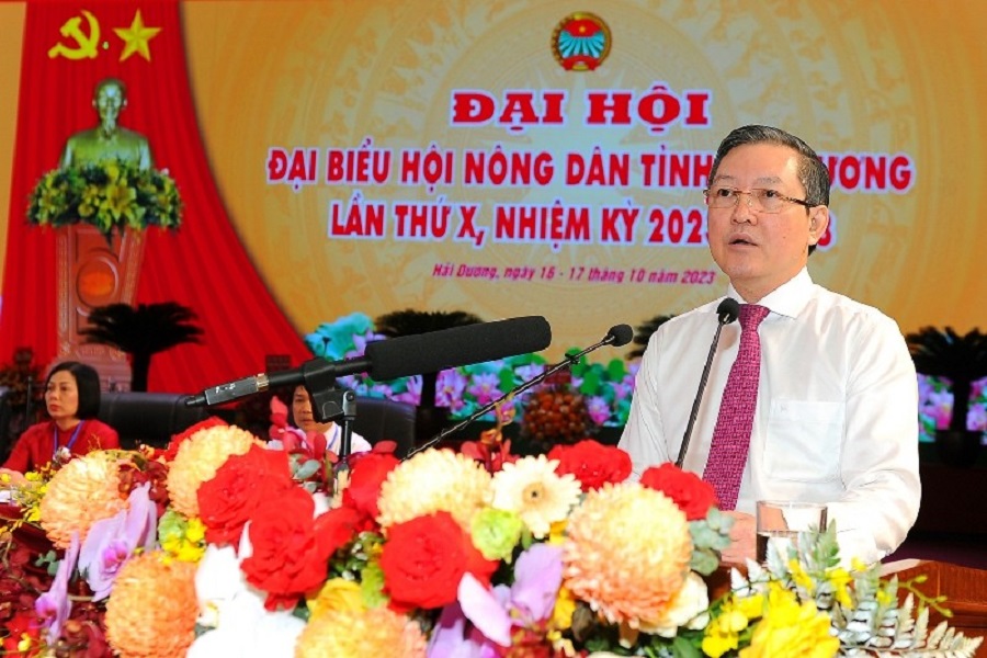 Ông Lương Quốc Đoàn, Chủ tịch Ban chấp hành trung ương Hội Nông dân Việt Nam phát biểu tại Đại hội