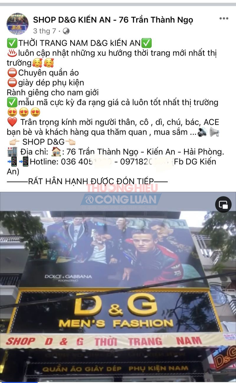 Facebook mang tên shop D&G Kiến An