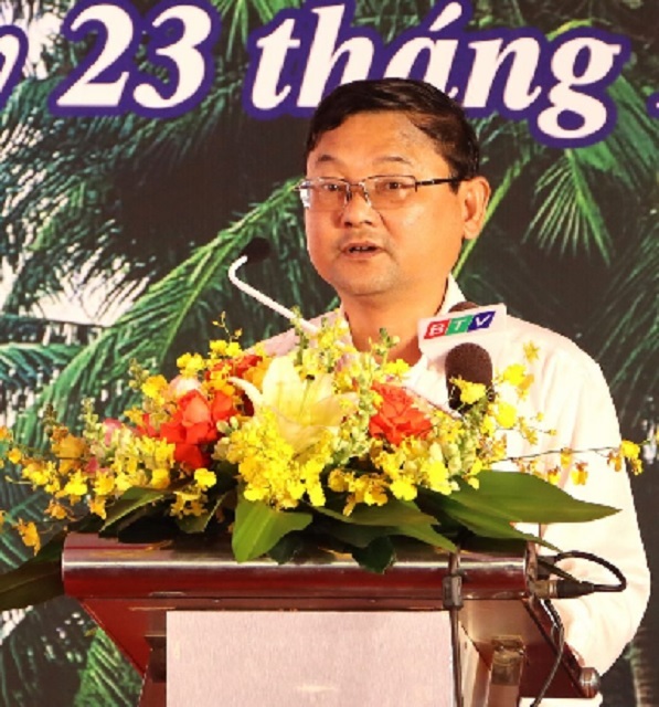 &Ocirc;ng Nguyễn Tự C&ocirc;ng Ho&agrave;ng ph&aacute;t biểu tại Lễ kh&aacute;nh th&agrave;nh c&ocirc;ng tr&igrave;nh. Ảnh: Tr.Thuỳ