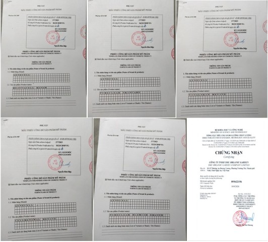 Các phiếu Công bố sản phẩm mỹ phẩm do Sở Y tế tỉnh Tiền Giang cấp phép.