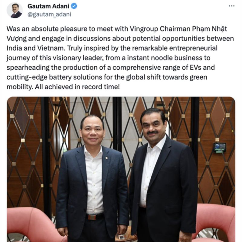 Tỷ phú giàu thứ hai Ấn Độ nói được ông Phạm Nhật Vượng truyền cảm hứng