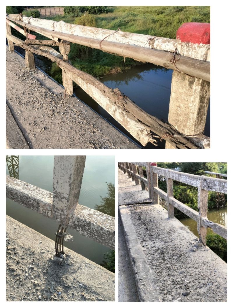 C&acirc;y cầu bị hư hỏng nặng nề, bản mặt cầu bị vỡ, nhiều điểm l&uacute;n, c&oacute; những vết nứt to, đặc biệt tại c&aacute;c mấu cầu, vết nứt thể hiện r&otilde; rệt, lan can th&igrave; được 