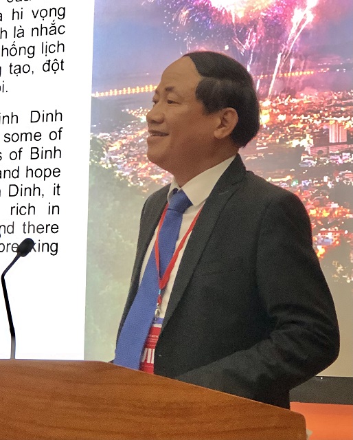 Ông Phạm Anh Tuấn giới thiệu về tiềm năng, lợi thế của Bình Định và công tác thu hút đầu tư của tỉnh.