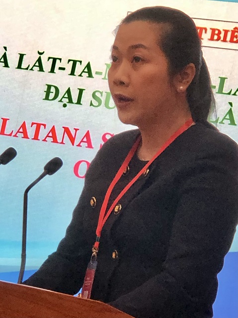 Bà Lăt-ta-na Si-ha-lat, Đại biện lâm thời Đại sứ quán Lào tại Việt Nam phát biểu. Ảnh: V.H
