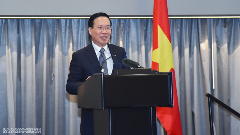 Chủ tịch nước Võ Văn Thưởng phát biểu tại Tọa đàm kết nối doanh nghiệp và địa phương Việt Nam-Hoa Kỳ.