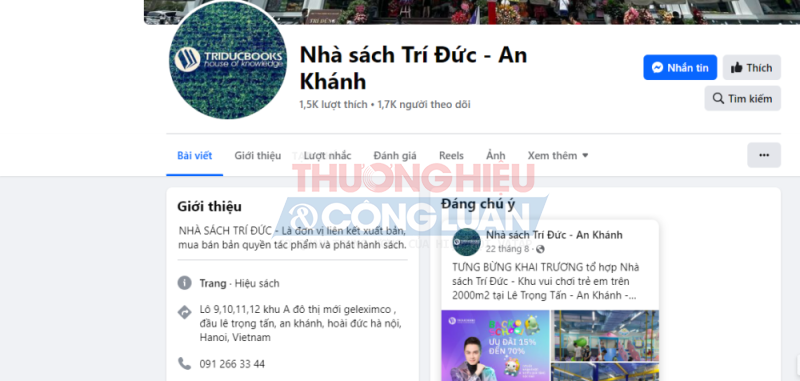 Fanpage Nhà sách Trí Đức - An Khánh có 1,7 nghìn lượt người theo dõi.