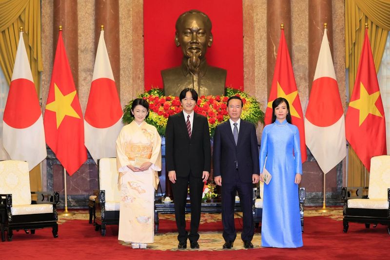 Chủ tịch nước Võ Văn Thưởng và Phu nhân tiếp Hoàng Thái tử Nhật Bản và Công nương tại Phủ Chủ tịch tháng 9/2023. (Nguồn: TTXVN)