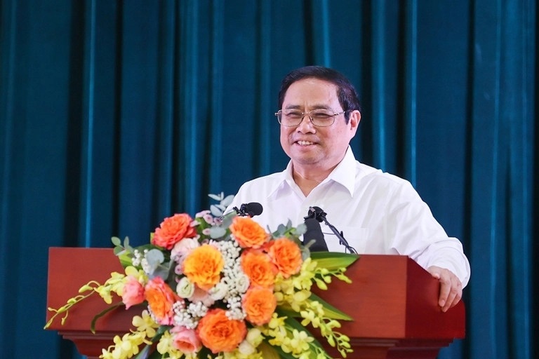 Thủ tướng Phạm Minh Chính phát biểu tại chương trình làm việc với Hội Nhà báo Việt Nam nhân kỷ niệm 98 năm Ngày Báo chí cách mạng Việt Nam (21/6/1925-21/6/2023). Ảnh: Nhật Bắc
