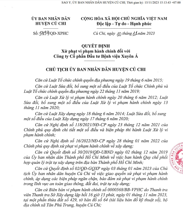 Một phần Quyết định số 17194/QĐ-XPHC của UBND huyện Củ Chi