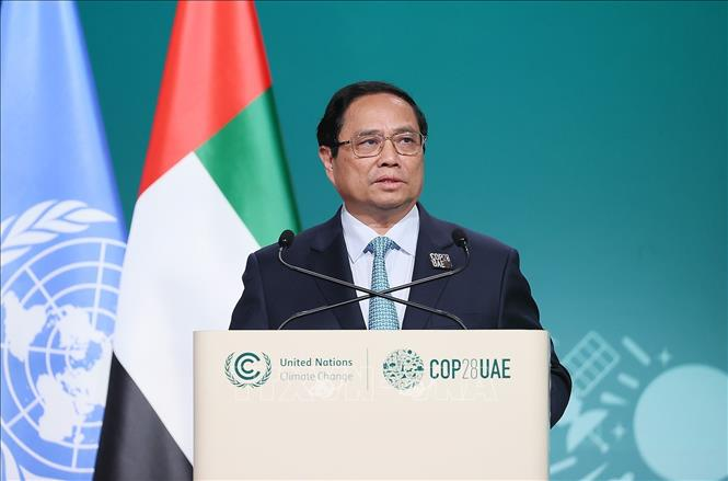 Thủ tướng Phạm Minh Chính phát biểu tại Hội nghị Thượng đỉnh hành động khí hậu thế giới- Ảnh: VGP/Nhật Bắc