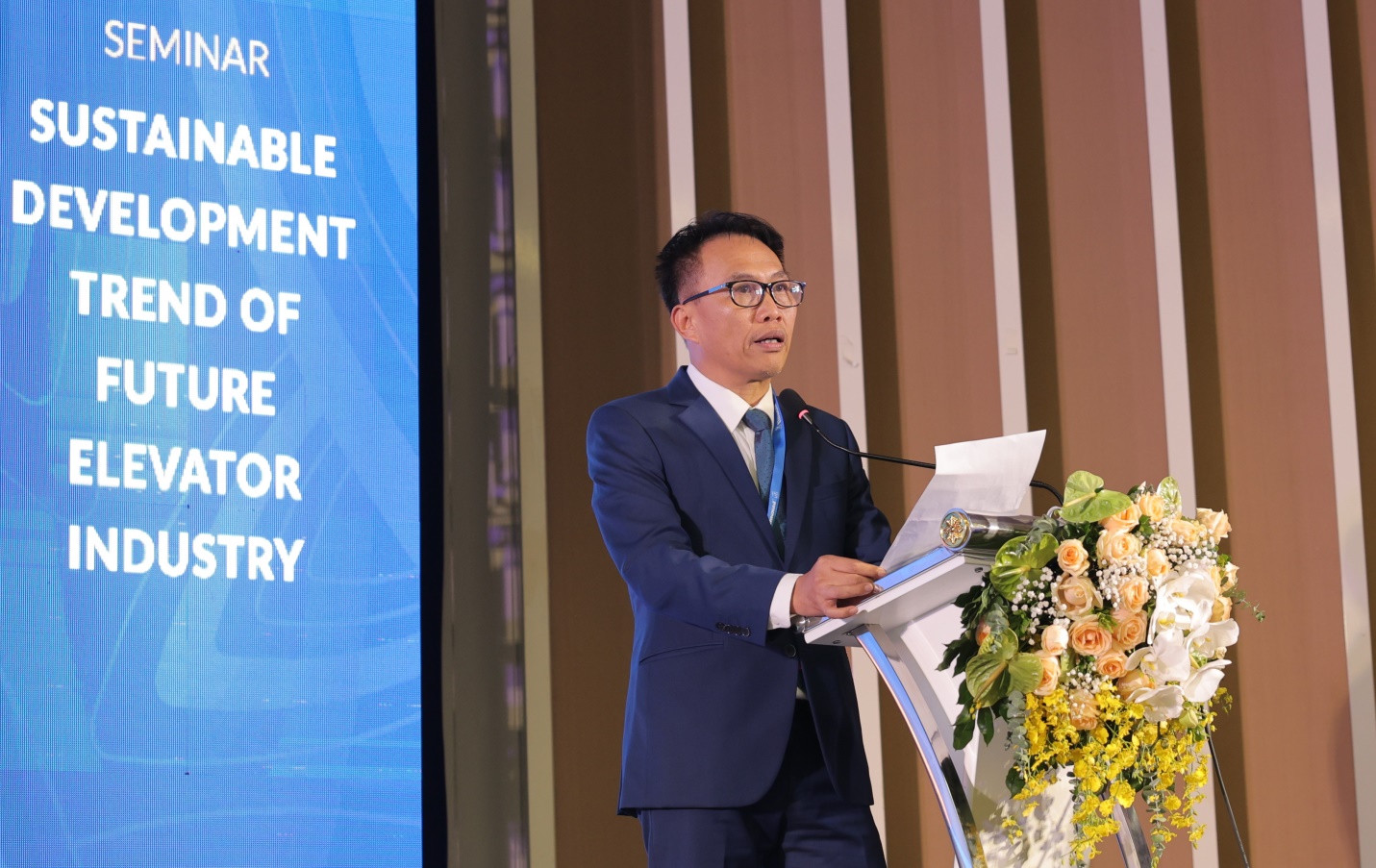 Ông Nguyễn Đức Hải - Chủ tịch Hiệp hội thang máy Việt Nam (VNEA) phát biểu khai mạc hội thảo