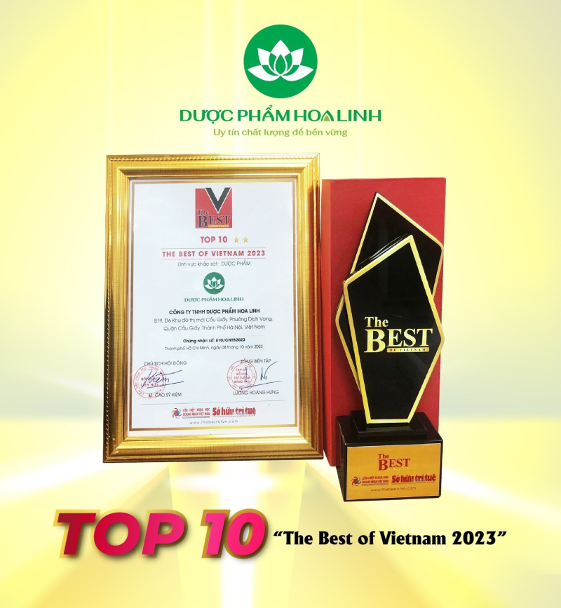 Dược phẩm Hoa Linh vinh dự đạt giải thưởng Top 10 Thương hiệu tốt nhất Việt Nam (năm 2023)
