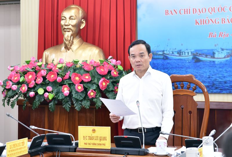 Phó Thủ tướng Trần Lưu Quang phát biểu tại cuộc họp lần thứ 8 Ban Chỉ đạo Quốc gia về chống khai thác IUU - Ảnh: VGP/Hải Minh