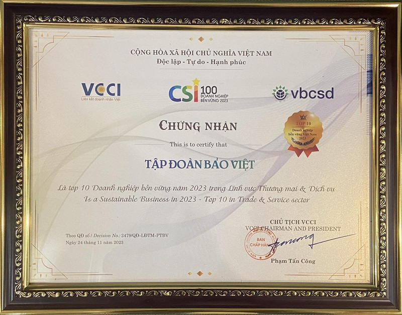 Tập đoàn Bảo Việt Top 10 Doanh nghiệp bền vững Việt Nam