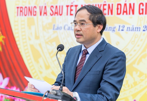 Đồng chí Trịnh Xuân Trường, Chủ tịch UBND tỉnh Lào Cai phát biểu tại buổi lễ.