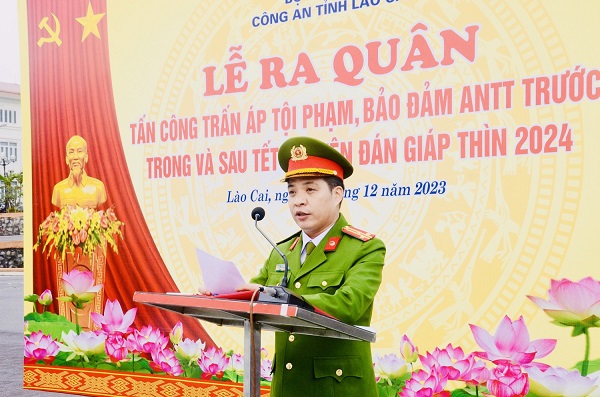 Thượng tá Đỗ Tuấn Sơn, Trưởng công an thành phố Lào Cai phát biểu nhận nhiệm vụ