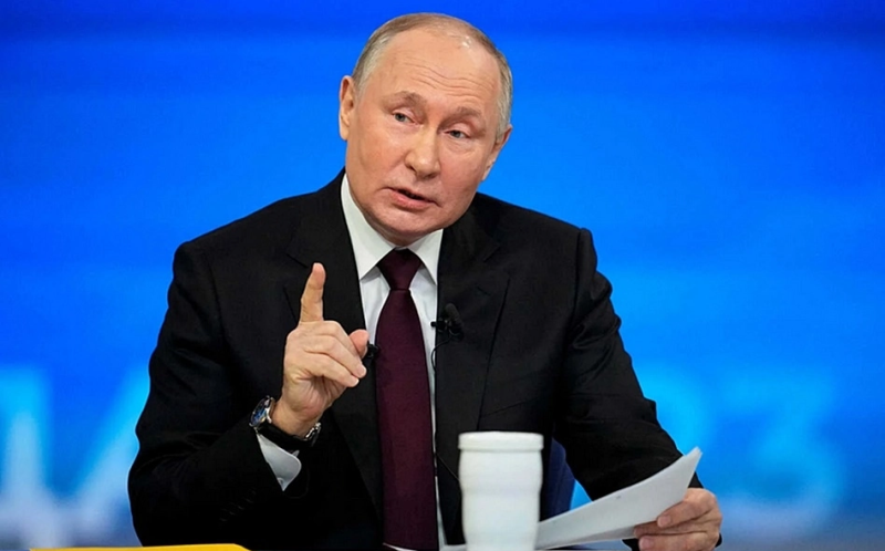 Tổng thống Nga Putin trong cuộc họp báo vào ngày 14/12/2023. Ảnh AP.
