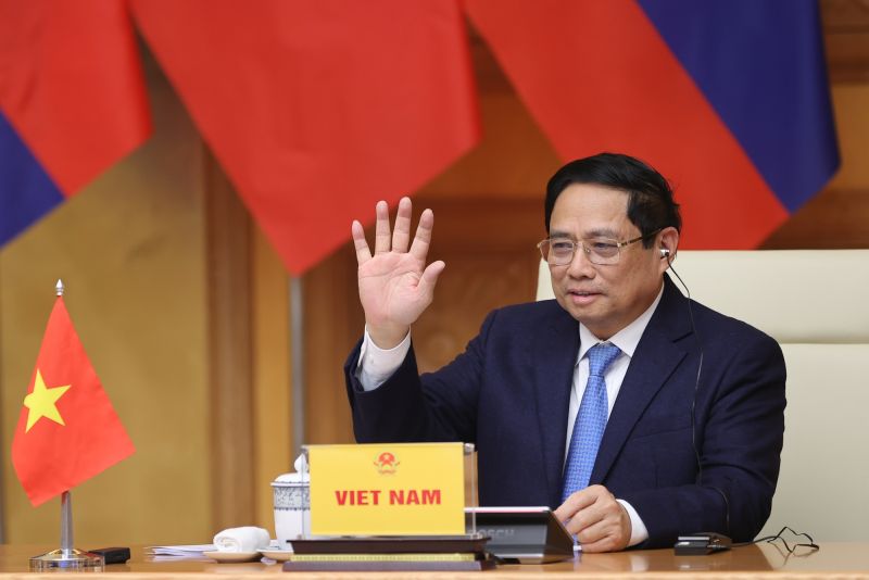 Thủ tướng Phạm Minh Chính dự HNCC Hợp tác Mekong-Lan Thương lần thứ tư được tổ chức theo hình thức trực tuyến - Ảnh: VGP/Nhật Bắc