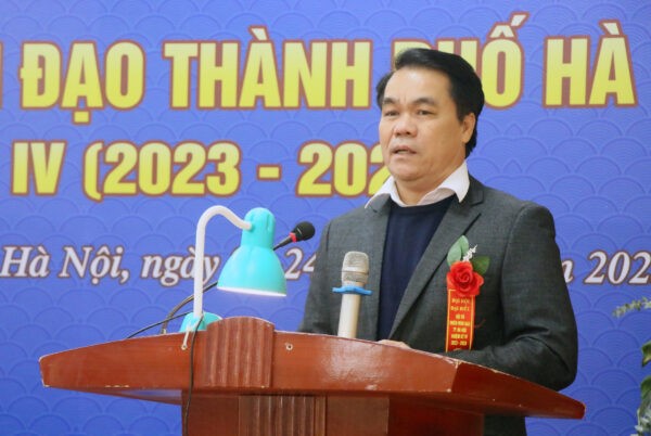 Ông Đinh Văn Luyến, Trưởng Phòng Quản lý Thể dục Thể thao, Sở VHTT Hà Nội phát biểu tại Đại hội