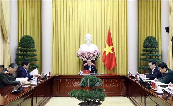 Chủ tịch nước Võ Văn Thưởng chủ trì Phiên họp thứ tư Hội đồng Quốc phòng và An ninh nhiệm kỳ 2021 - 2026. Ảnh: Thống Nhất/TTXVN Chủ tịch nước Võ Văn Thưởng chủ trì Phiên họp thứ tư Hội đồng Quốc phòng và An ninh nhiệm kỳ 2021 - 2026. Ảnh: Thống Nhất/TTXVN