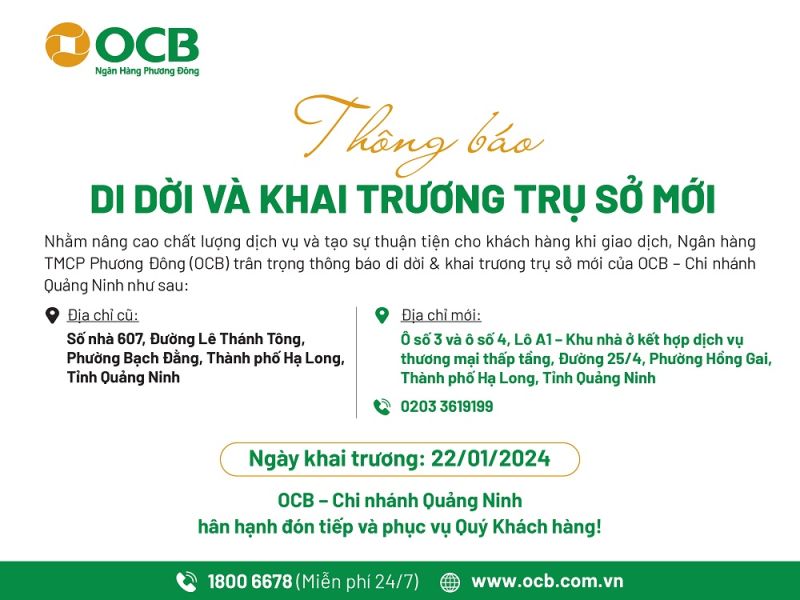 OCB di dời & khai trương trụ sở mới OCB – Chi nhánh Quảng Ninh