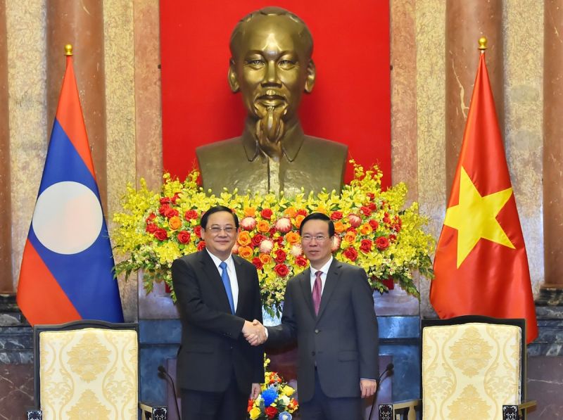 Chủ tịch nước Võ Văn Thưởng tiếp Thủ tướng Lào Sonexay Siphandone. (Ảnh: Nhật Minh)
