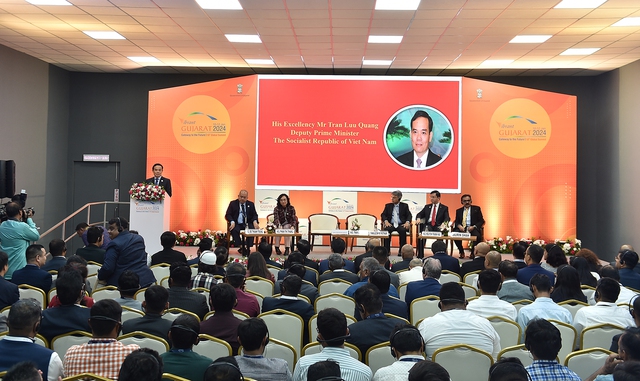 Phó Thủ tướng Chính phủ Trần Lưu Quang phát biểu tại Diễn đàn doanh nghiệp Việt Nam-Ấn Độ - Ảnh: VGP/Hải Minh