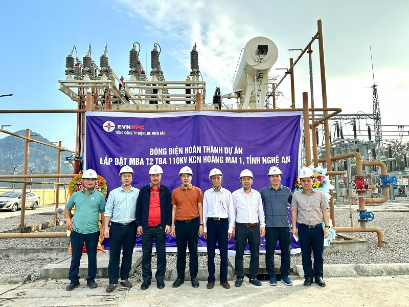 Hoàn thành đóng điện dự án Lắp đặt MBA T2 TBA 110kV KCN Hoàng Mai 1, tỉnh Nghệ An