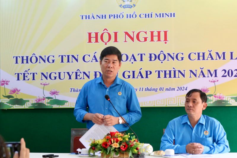 Phó Chủ tịch Liên đoàn Lao động TP Phạm Chí Tâm chia sẻ thông tin về các hoạt động chăm lo Tết