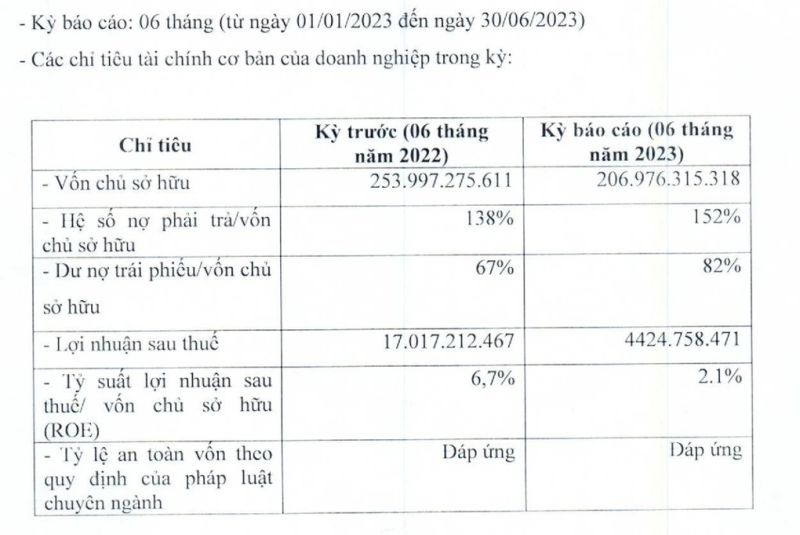 Số liệu tài chính của Bkav Pro nửa đầu năm 2023.