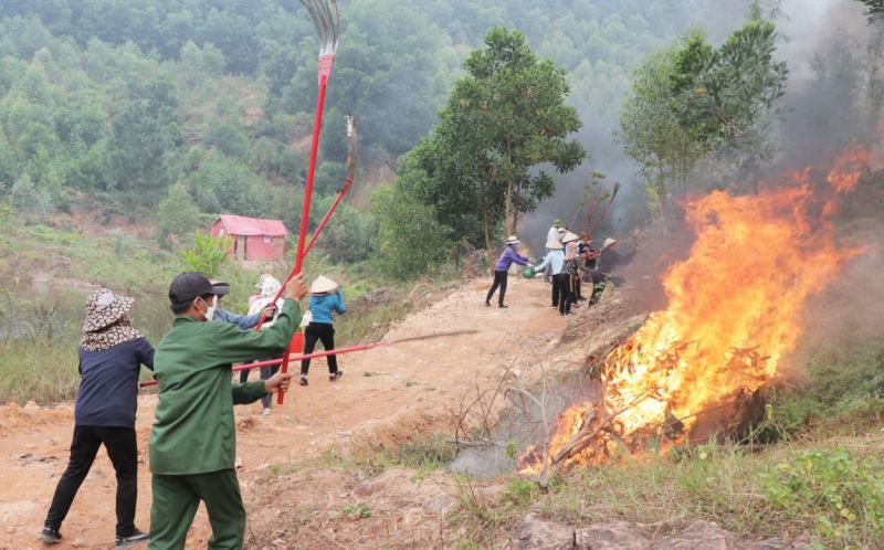 Diễn tập chữa cháy rừng ở phường Nam Sơn, thành phố Bắc Ninh.