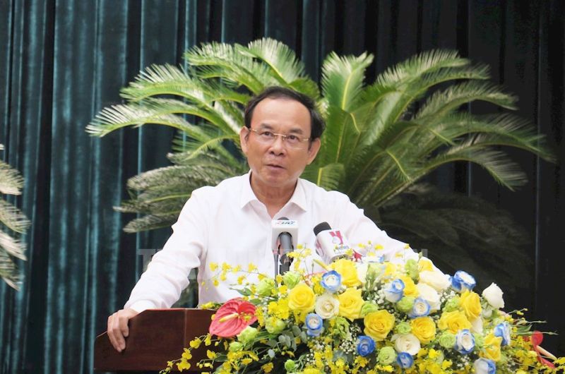 Bí thư Thành ủy TPHCM Nguyễn Văn Nên phát biểu kết luận tại hội nghị triển khai Nghị quyết số 98/2023/QH15 của Quốc hội về thí điểm một số cơ chế, chính sách đặc thù phát triển TPHCM vào chiều 15/7/2023. (Ảnh: thanhuytphcm.vn)