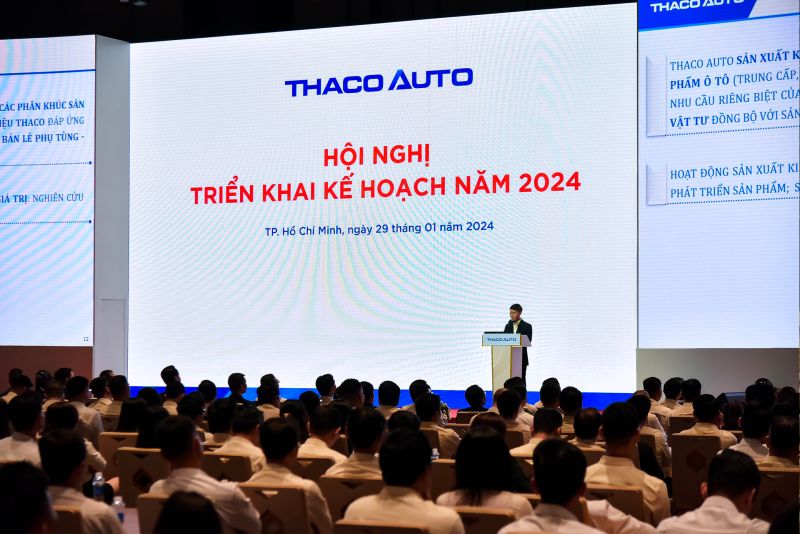 Tổng Giám đốc THACO AUTO Nguyễn Quang Bảo trình bày chiến lược, kế hoạch giai đoạn 2024 – 2027 tại Hội nghị