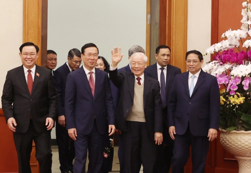 Tổng Bí thư Nguyễn Phú Trọng và các lãnh đạo Đảng, Nhà nước. Ảnh: TTXVN