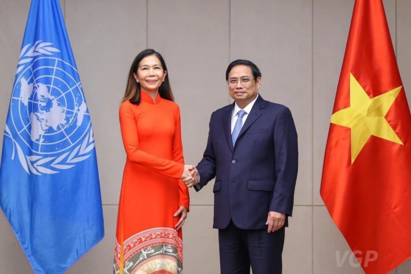 Thủ tướng Phạm Minh Chính tiếp bà Pauline Tamesis, Điều phối viên thường trú của Liên Hợp Quốc tại Việt Nam. Ảnh: Chinhphu.vn
