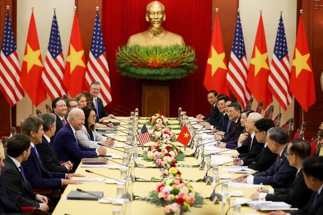 Tổng Bí thư Nguyễn Phú Trọng hội đàm với Tổng thống Hoa Kỳ Joe Biden vào tháng 9/2023. Ảnh VGP